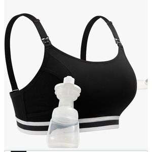 NWT Momcozy Hands-Free Pumping & Nursing Bra - Black Striped Band Size S PLUS